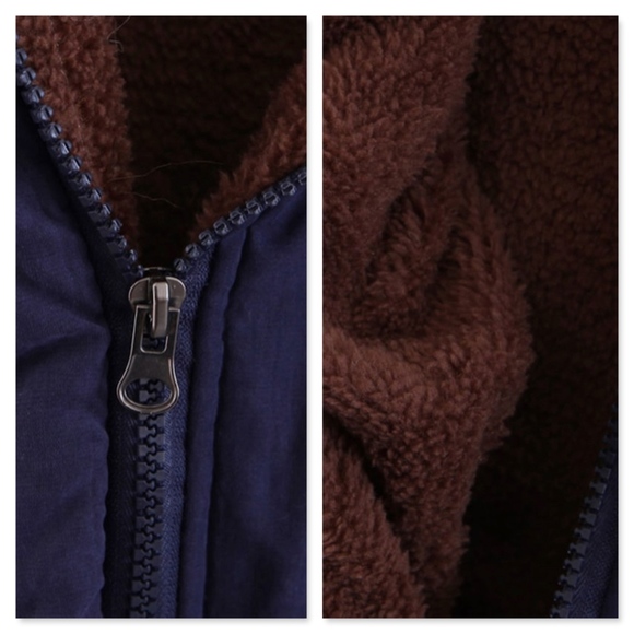 Hooded Faux Fur Drawstring Navy Parka Jacket - Picture 3 of 11